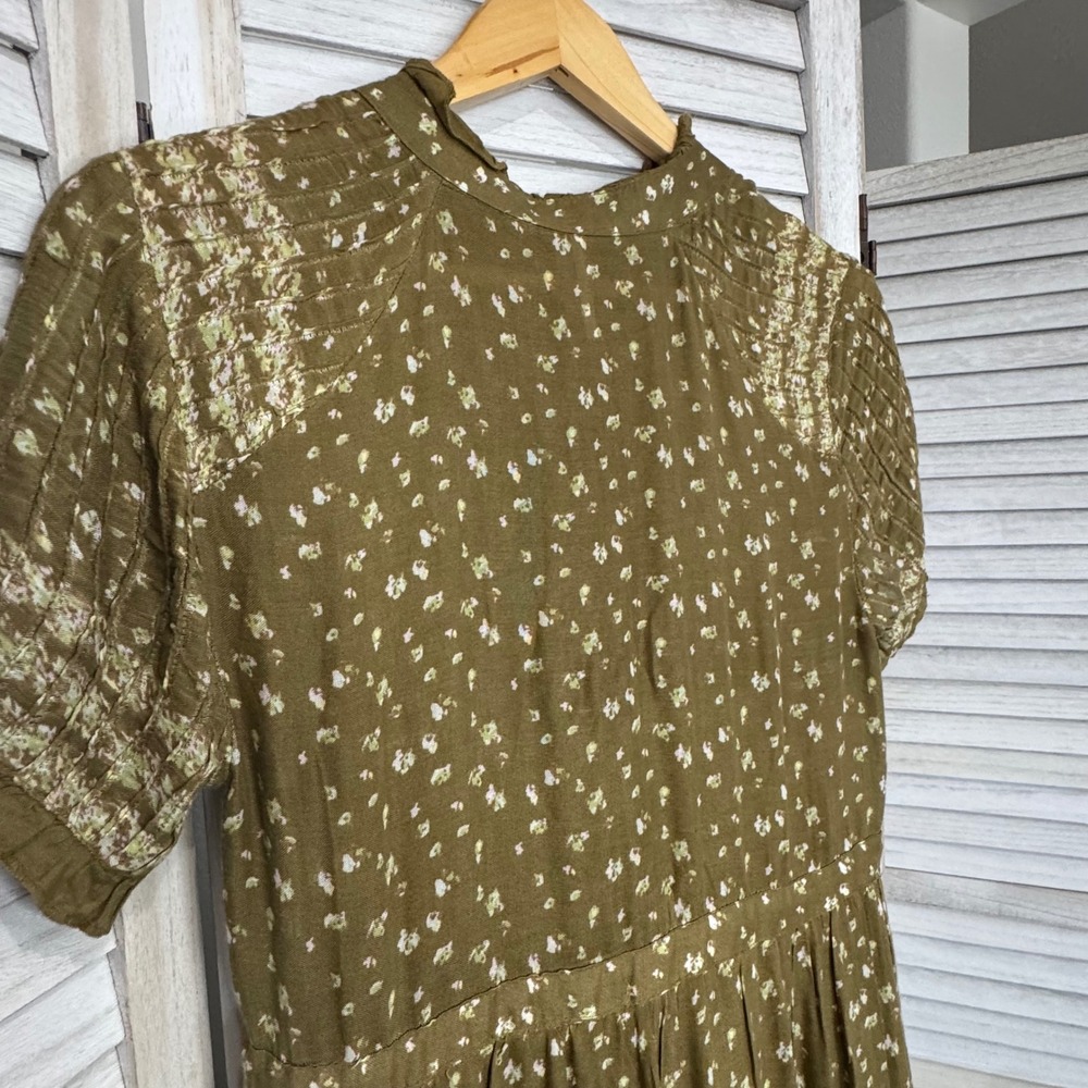 Free‎ People Rare Feelings Maxi Dress Olive Green Floral Boho Tiered Smocked S - Picture 8 of 13